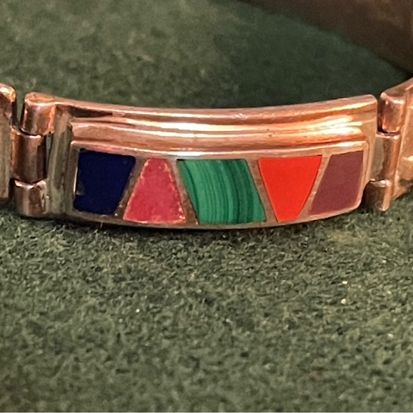 Sterling Panel Link Bracelet with Stone Inlay - Picture 2 of 9